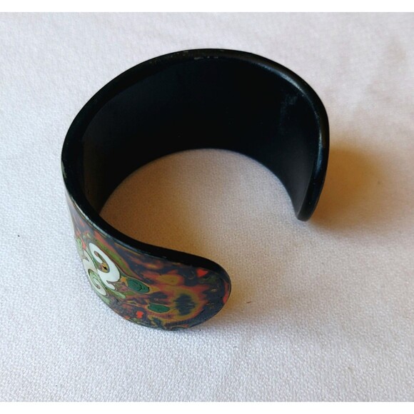 Vintage Black Lacquer and Mother of Pearl Enamel Cuff Boho Bracelet - Picture 2 of 9